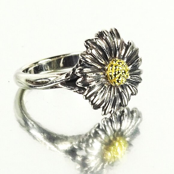 LAGOS HTF Daisy Collection Sterling Silver 750K Yellow Gold Ring Size 7 - Picture 3 of 9
